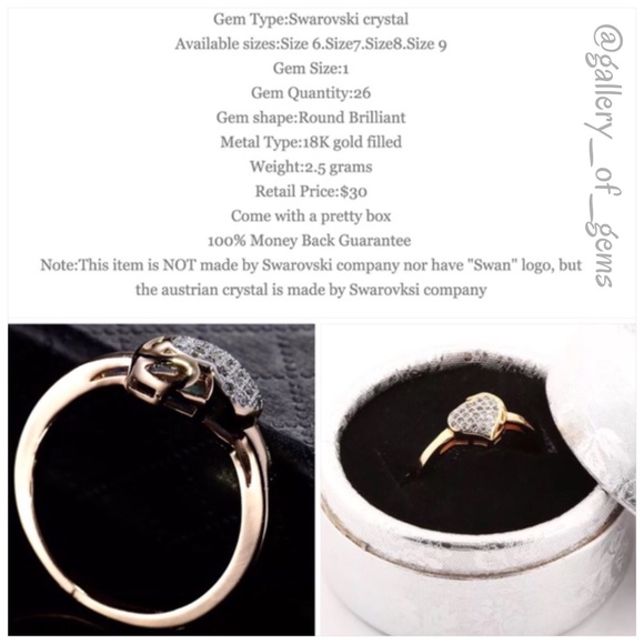 ✨Size 6✨Swarovski Crystal 18K Gold Heart Ring! - Picture 6 of 7